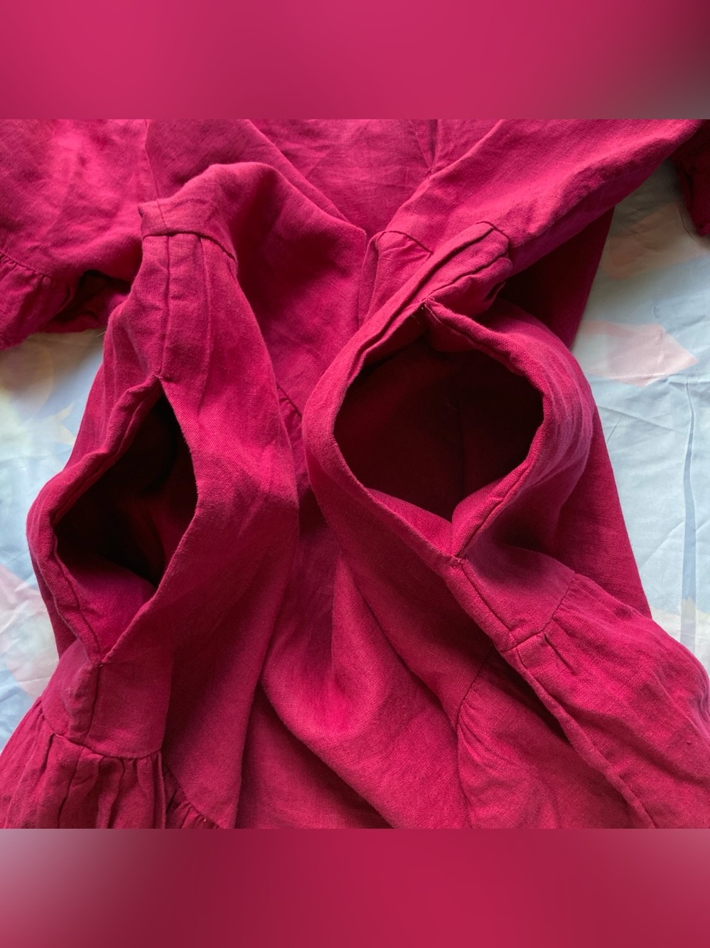 100% Linen Short Sleeve V-Neck Midi Dress w/Pockets in Raspberry | chico’s - Picture 11 of 13